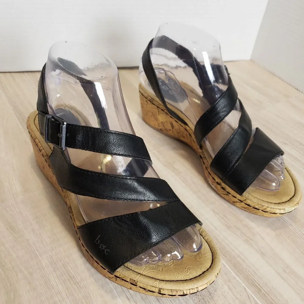 b.o.c Women's EVANGELINE Z49303 Black Buckle Strap Wedge Sandal Black 7M